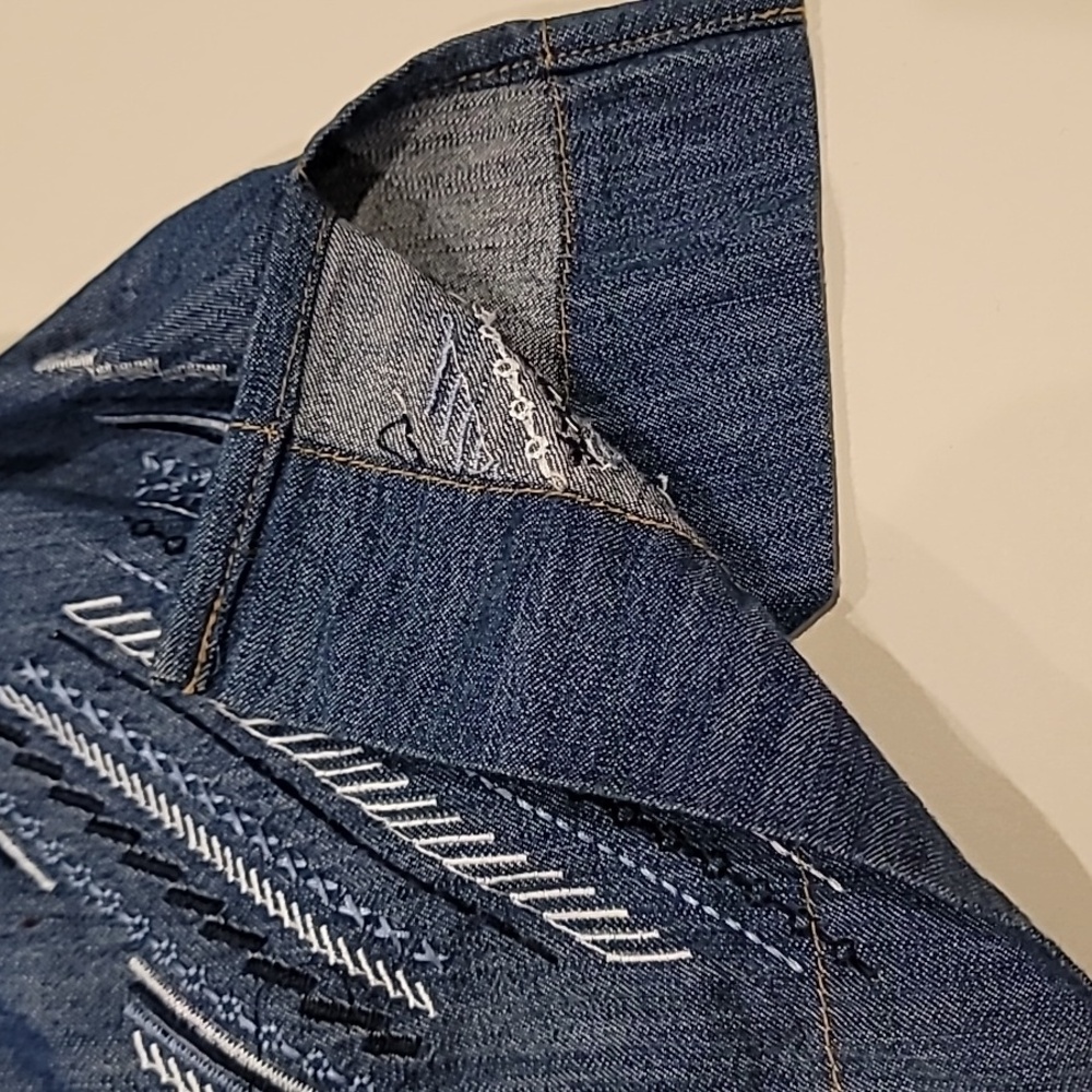 City Blue Chambray Embroidered Patriotic Stars Shirt Blue 18W - Picture 7 of 11